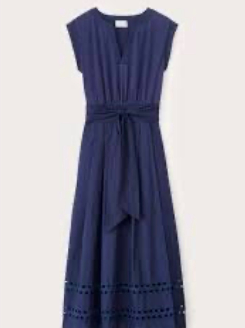 Sleeveless Navy Maxi Dress with Waist Tie and Eyelet Hem - Picture 4 of 8